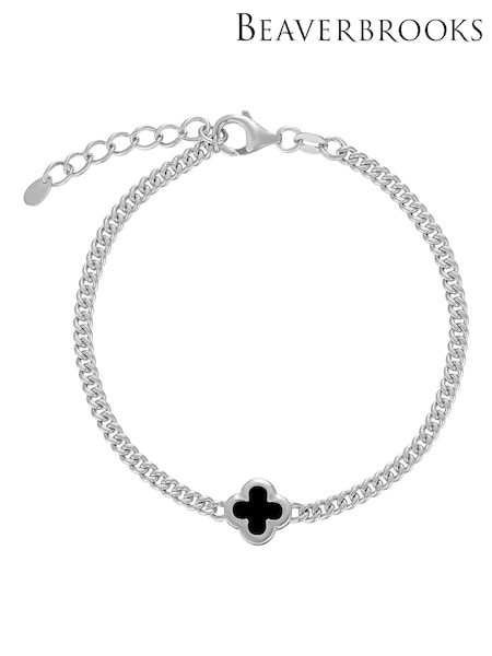 Beaverbrooks Sterling Silver Plated Onyx Mens Clover Bracelet (Y14544) | £115