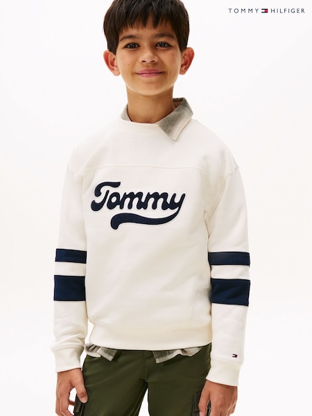Tommy Hilfiger White Varsity Back Logo Colour-Blocked Sweatshirt (Y14551) | £55 - £65
