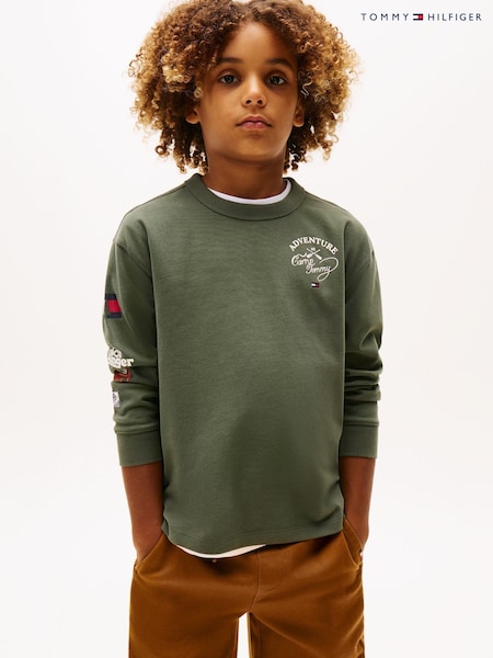 Tommy Hilfiger Green Multi-Badge Long Sleeve T-Shirt (Y14569) | £29 - £33