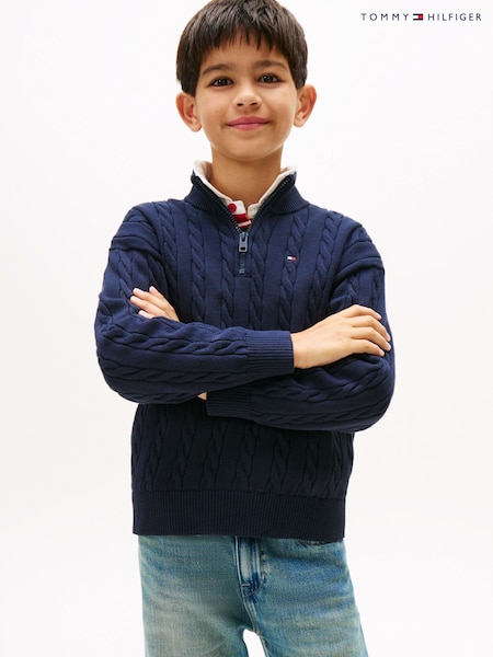 Tommy Hilfiger Blue Half-Zip Cable Knit Jumper (Y14576) | £55 - £65