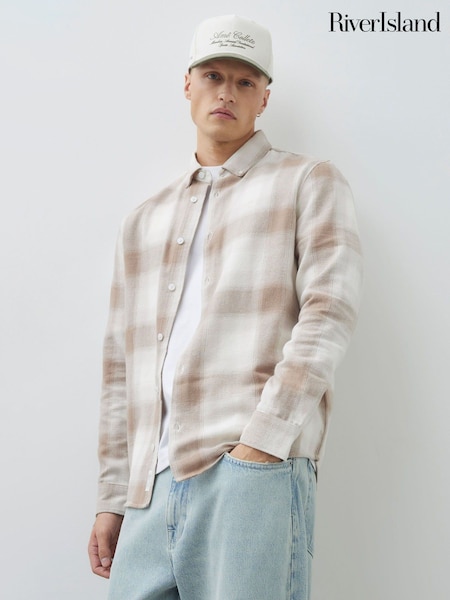 River Island Natural Regular Fit Check Shirt (Y14637) | £36