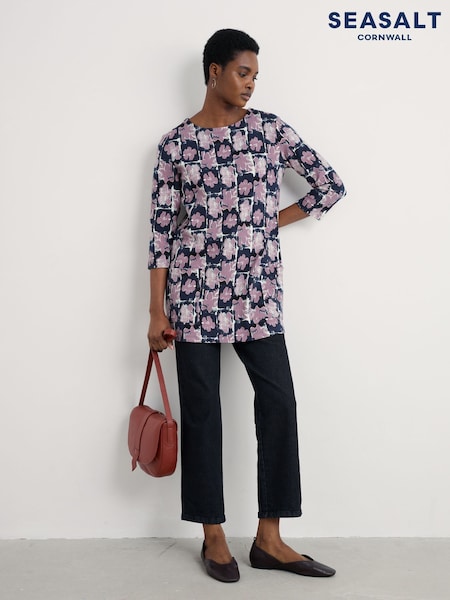 Seasalt Cornwall Blue Tall Waves Jersey Tunic (Y14674) | £60