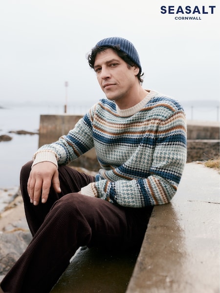 Seasalt Cornwall Blue Mens Stennack Jumper Made With Lambswool (Y14680) | £100
