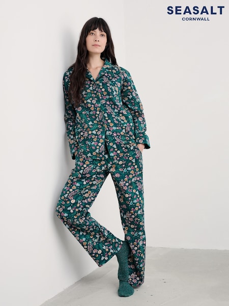 Seasalt Cornwall Blue Simple Stars Flannel Pyjamas (Y14682) | £66
