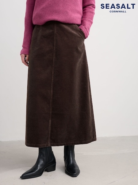 Seasalt Cornwall Brown Window Wren Cord Midi Skirt (Y14702) | £70
