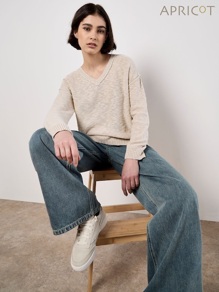 Apricot Natural Slub V-Neck Lightweight Jumper (Y14711) | £40