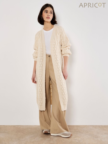 Apricot Cream Cable Knit Open Midi Cardigan (Y14717) | £45