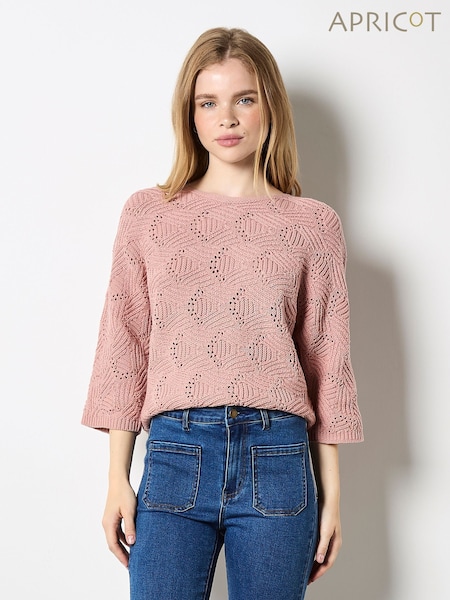 Apricot Pink Pointelle Patchwork Batwing Top (Y14720) | £40