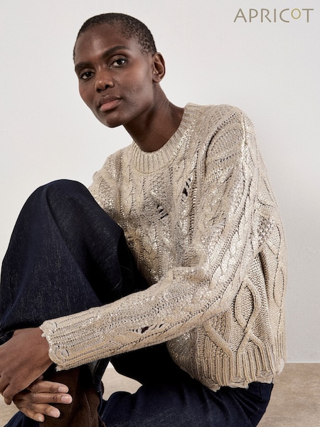 Apricot Gold Metallic Distressed Cable Jumper (Y14723) | £44