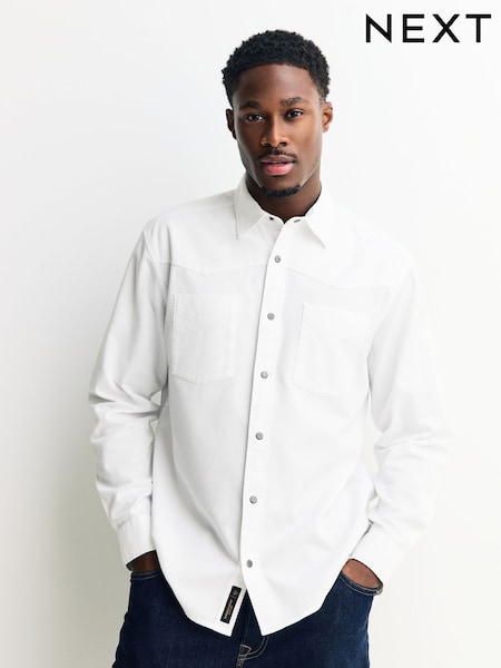 White Twin Pocket Western Style Long Sleeve Shirt (Y14777) | £38