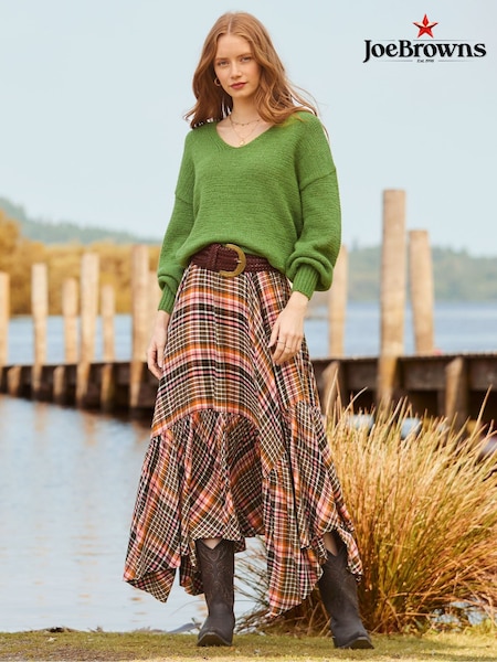 Joe Browns Brown Check Dippy Hem Skirt (Y14815) | £60