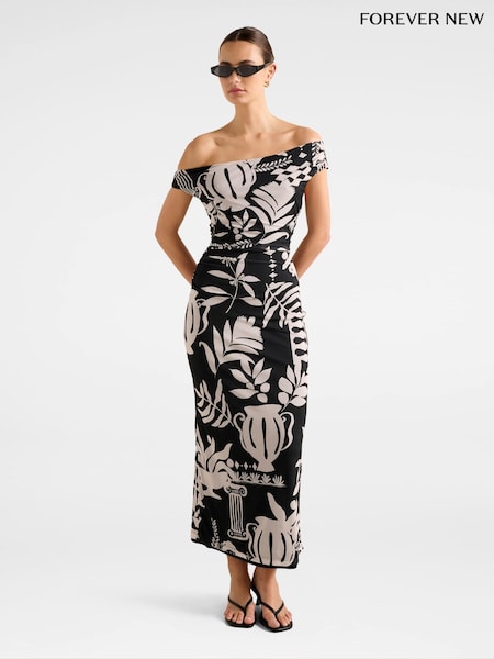 Forever New Black Gisella Tipped Mesh Midi Dress (Y14906) | £95