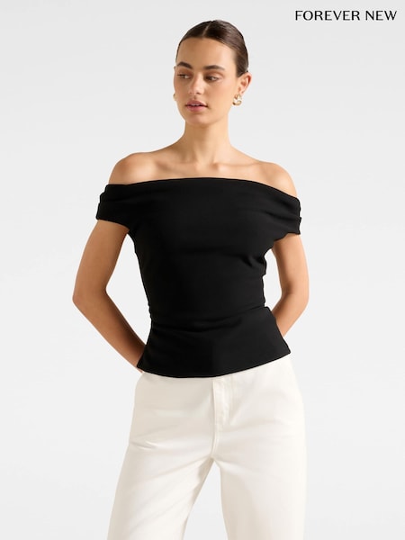 Forever New Black Somer Crepe Bardot Neck Top (Y14918) | £45