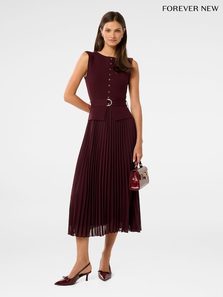 Forever New Brown Lelani Pleated Hem Midi Dress (Y14922) | £120