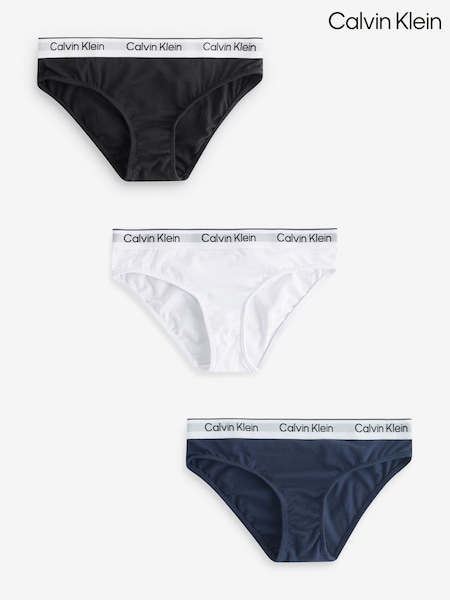 Calvin Klein White 3 Pack Girls Bikini Briefs Icon Cotton Stretch (Y15031) | £32
