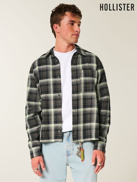 Hollister Cropped Boxy Flannel Black Shirt (Y15201) | £36