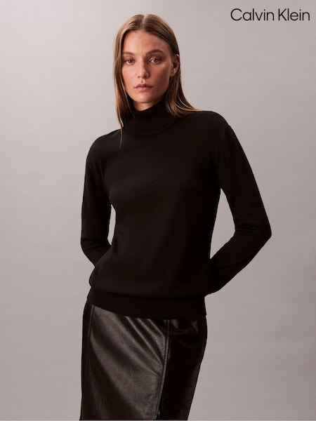Calvin Klein Black Merino Roll Neck Jumper (Y15320) | £100