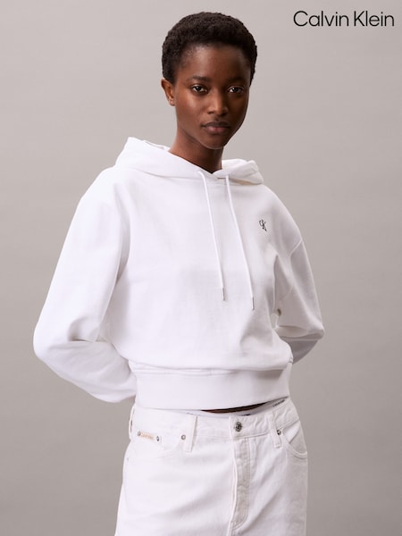 White Cotton Terry Monogram Hoodie (Y15328) | £90