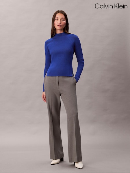 Calvin Klein Blue Tech Knit Ribbed Mock Neck Sweater (Y15346) | £130