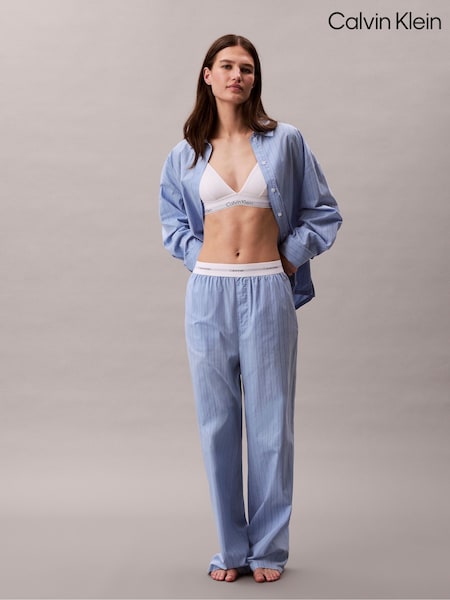 Calvin Klein Blue Cotton Poplin Logo Pyjama Joggers (Y15348) | £50