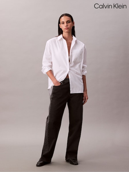 Calvin Klein White Relaxed Cotton Poplin Shirt (Y15350) | £85