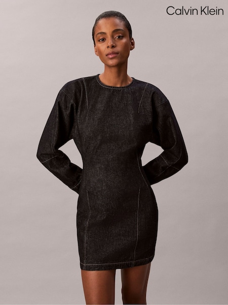 Calvin Klein Black Long Sleeve Denim Mini Dress (Y15355) | £140