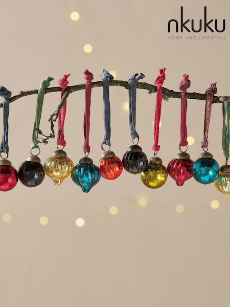 Nkuku Mixed Dew Drop Christmas Baubles (Y15371) | £30