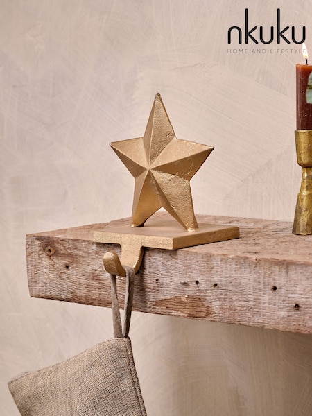 Nkuku Brass Kotta Christmas Stocking Star Holder (Y15376) | £35