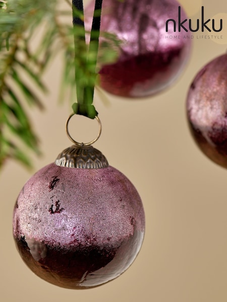 Nkuku Ruby Pannee Round Christmas Baubles (Y15378) | £28