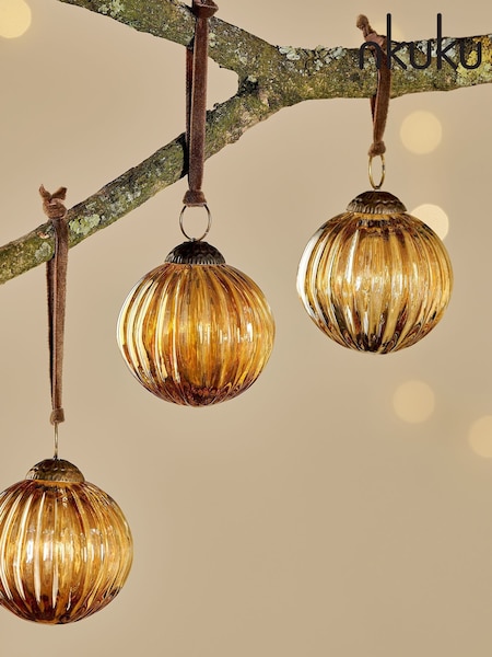 Nkuku Set of 4 Gold Betini Christmas Baubles (Y15387) | £28