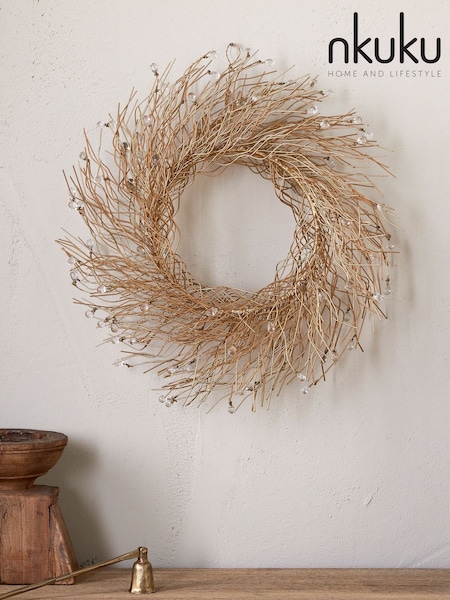 Nkuku Brass and Clear Danvi Glass Drop Christmas Wreath (Y15406) | £65