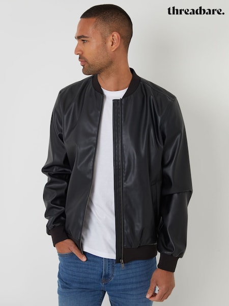 Threadbare Black Faux Leather Biker Jacket (Y15517) | £50