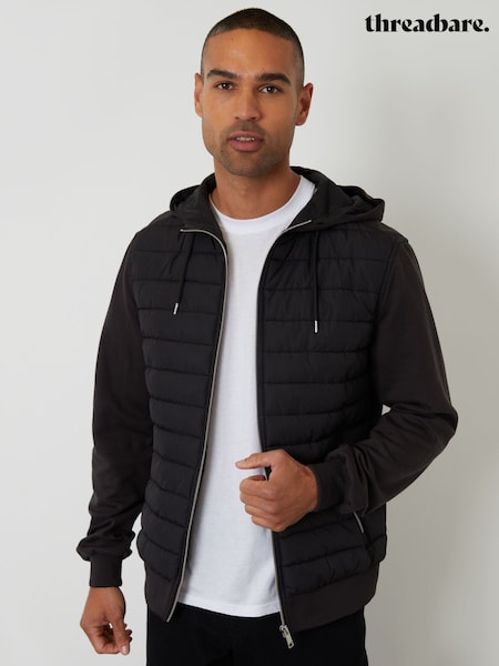Threadbare Black Quilted Hybrid Hooded Jacket (Y15527) | £45