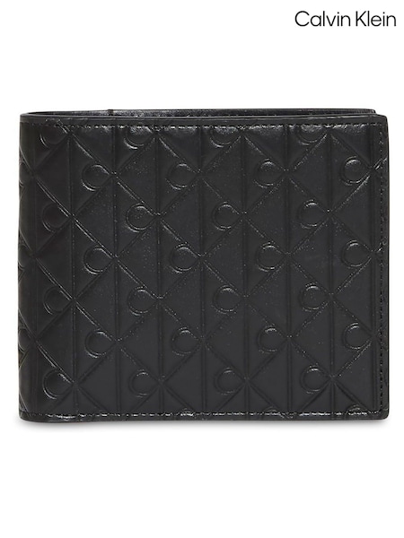 Calvin Klein Black Embossed Allover Monogram Bifold Wallet with Coin Pouch (Y15577) | £75