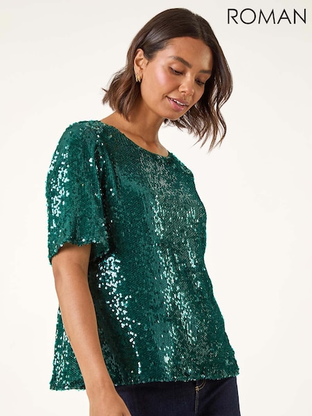 Roman Green Sequin Embellished T-Shirt (Y15637) | £55