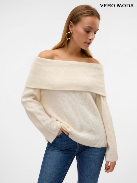 VERO MODA Cream Off Shoulder Long Sleeve Jumper (Y15647) | £36