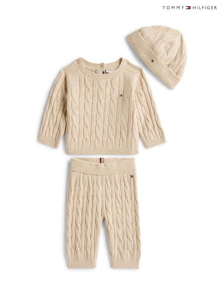 Tommy Hilfiger Cream Cable Knit 3 Piece Outfit Gift Box (Y15739) | £80