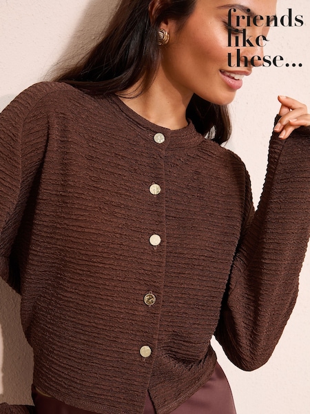 Friends Like These Chocolate Brown Crinkle Cardigan (Y15805) | £34
