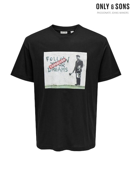 Only & Sons Black Banksy Graphic T-Shirt (Y15887) | £18