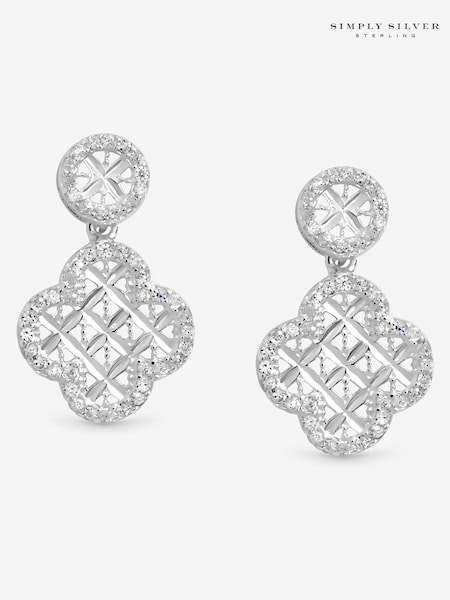 Simply Silver 925 Sterling Silver Textured Double Drop Clover Earrings (Y15931) | £35