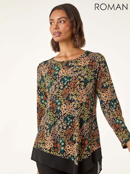 Roman Green Ditsy Floral Print Tunic Top (Y15941) | £36