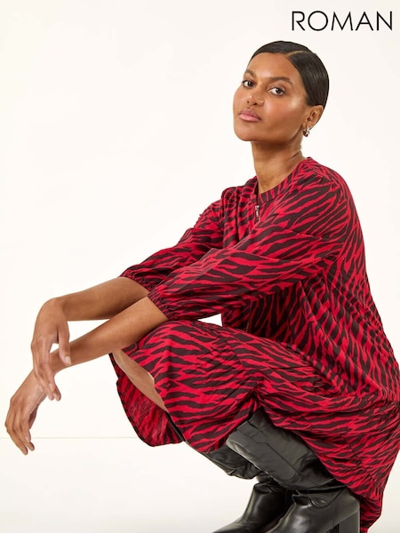 Roman Red Animal Print Zip Front Dress (Y15976) | £45