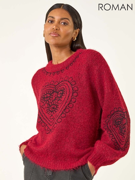 Roman Red Heart Embroidered Knit Jumper (Y15979) | £48