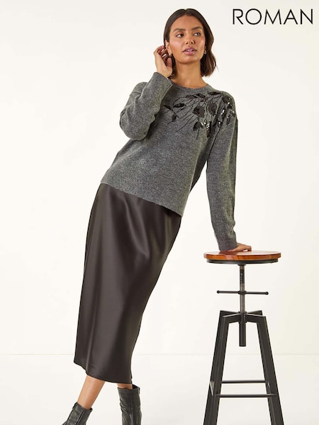 Roman Grey Floral Sequin Knit Jumper (Y15991) | £42