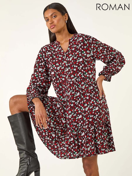 Roman Red Floral Print Buttoned Dress (Y15998) | £45