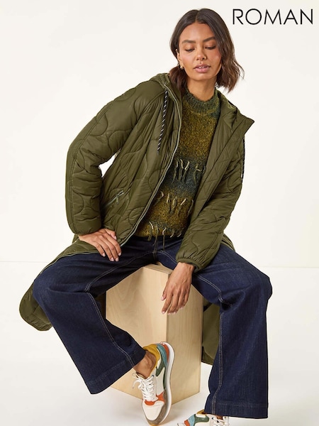 Roman Green Quilted Hooded Coat (Y16008) | £78