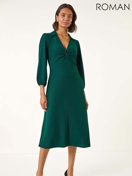 Roman Green Textured Collared Twist Front Dress (Y16026) | £48