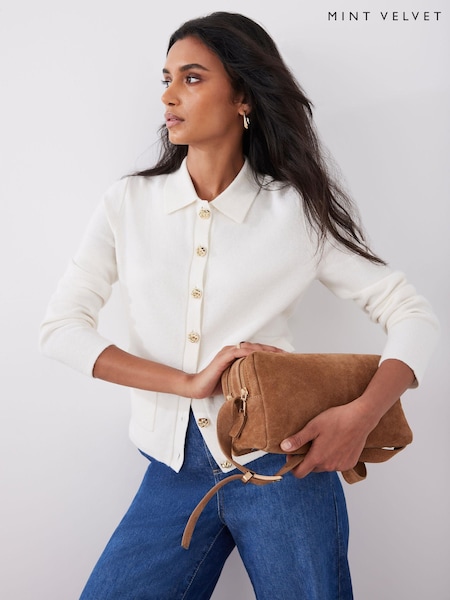 Mint Velvet Cream Cream Cotton Blend Collar Cardigan (Y16052) | £89