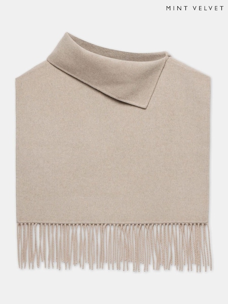 Mint Velvet Brown Neutral Wool Blend Fringed Poncho (Y16055) | £79
