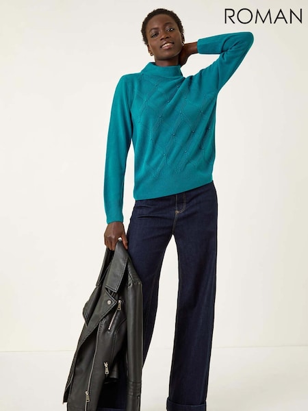 Roman Blue Cable Knit Pearl Jumper (Y16111) | £32